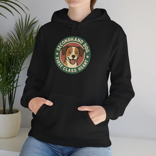 Secondhand Dog Hoodie – "First Class Heart" Rescue Pet Sweatshirt