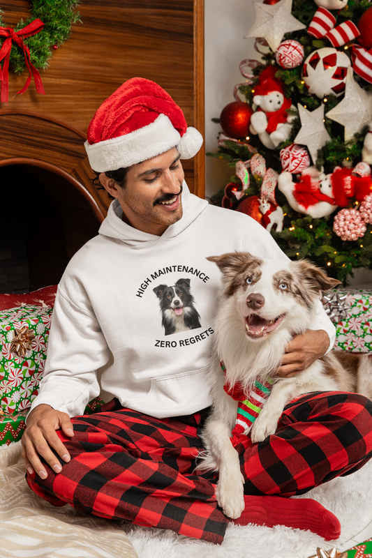 Border Collie Hoodie – "High Maintenance, Zero Regrets" Cute Dog Lover Pullover